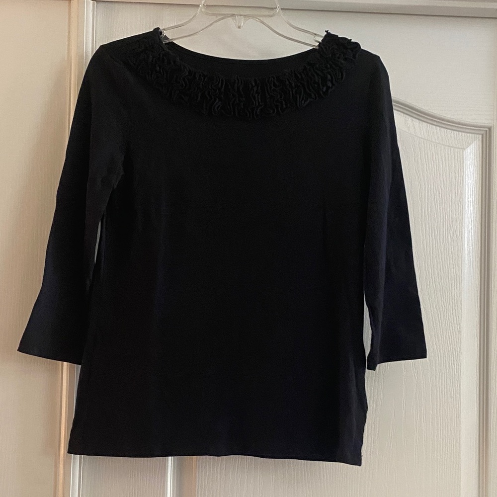Charter Club Black Ruffle Neck Blouse